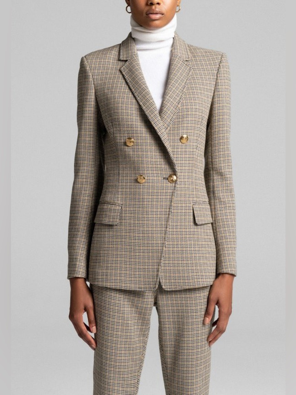A.L.C. Sedgwick Brown and Black Plaid  Double-Breasted Blazer 8